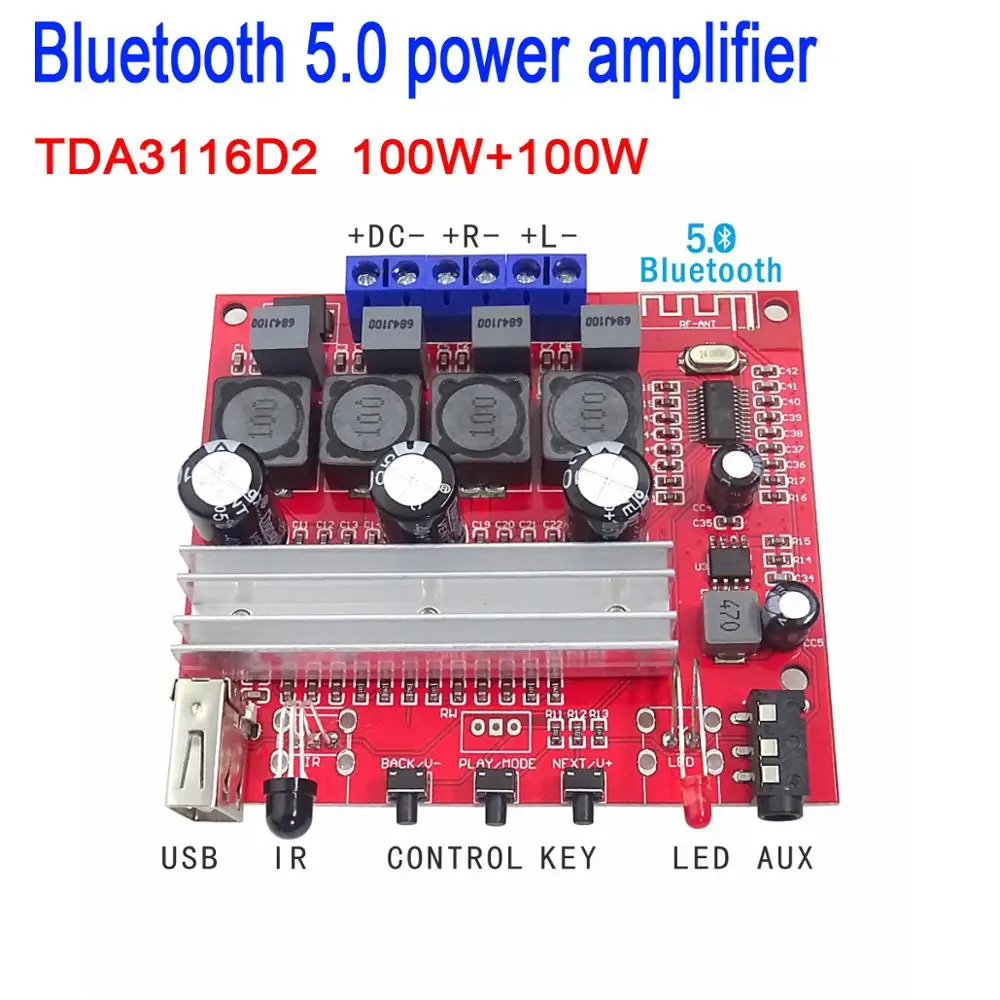 Цифровая плата усилителя мощности DYKB TDA3116D2 Bluetooth 5 0 100 Вт + стерео усилитель 12 В 24