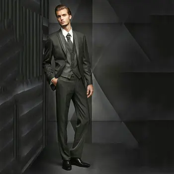 Najtaniej Włoski Szary Mężczyźni Garnitury ślubne Spodnie Wieczór Party Groom Smokingi Best Man Blazers Slim Fit Terno Masculino Kostium Homme 3 Sztuka