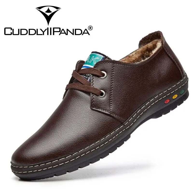 2018 Caliente Fur black Zapatillas Otoño Ocasionales brown With Negro Zapatos Manera De Cuddly Chaussure Invierno La Cuero Panda Fur Homme Hombres Mocasines Del Cómodas Suave marrón gwx1AA5q8
