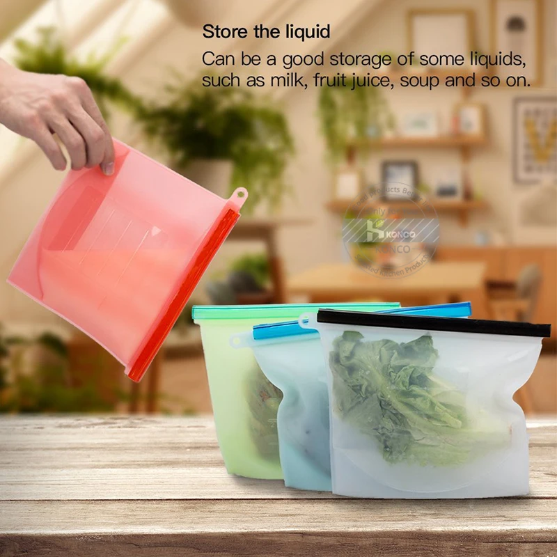 Silicone Food Storage Bag Reusable Vacuum Seal Storage Bag Container Fruit Meat Milk Storage Bags Kitchen Accessories