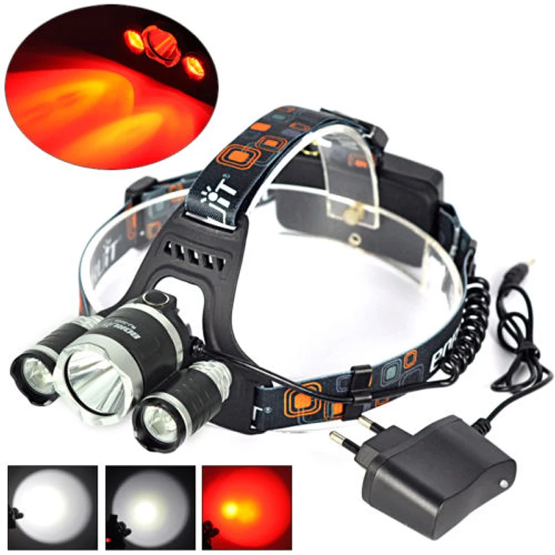 

BORUIT 5000LM 3x XM-L T6 +2R2 Red LED 18650 Headlamp Headlight Torch+AC Charger Portable Camping Fishing Hiking Hunting Light