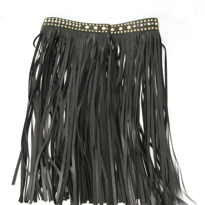 Новый Хиппи Boho Fringe Кисточки черные кожаные с заклепками широкий кисточкой ремень Женщины; 2016 все соответствующие Высокая Талия модные