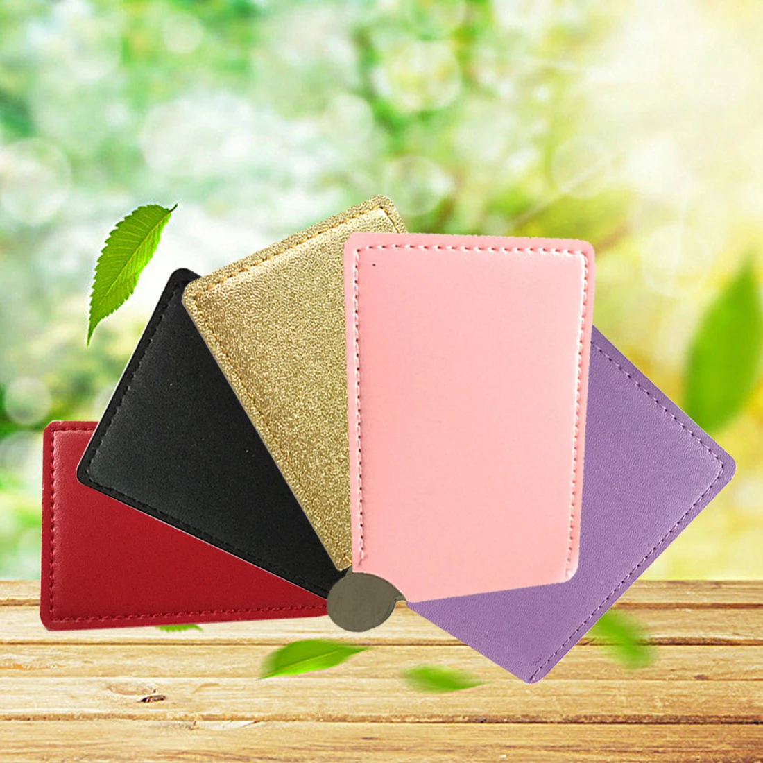 

1PC Stainless Steel Unbreakable Makeup Mirror Shatter-Proof Portable PU Leather Sleeve Pocket Card Mirror Cosmetic Essential