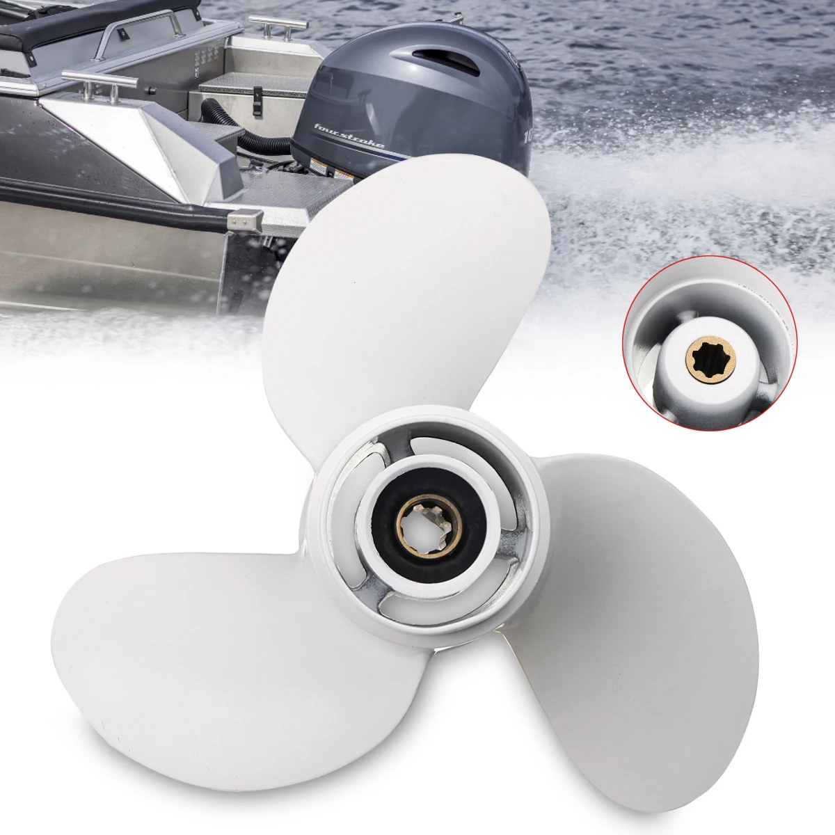 

6G1-45941-00-EL 8 1/2 x 8 1/2 Boat Outboard Propeller for Yamaha 6-8HP Aluminum Alloy White R Rotation 3 Blades 7 Spline Tooths
