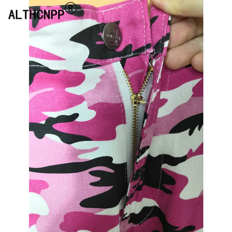 Women Camo Cargo High Waist Hip Hop Trousers Pants Military Army