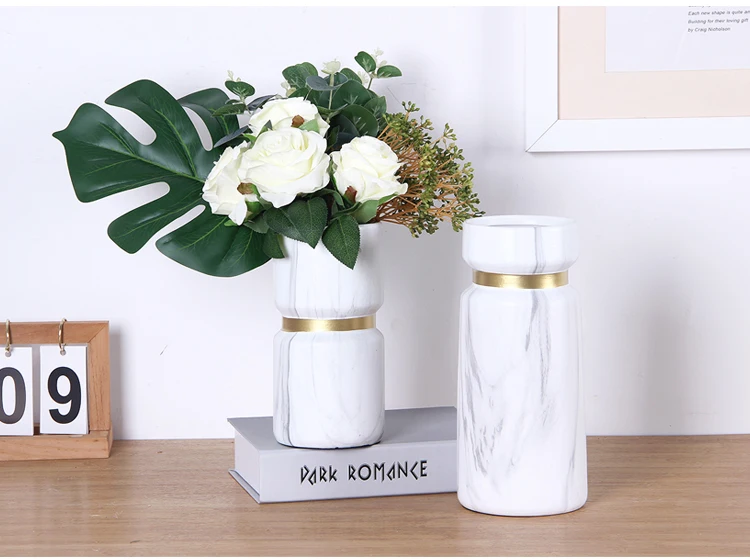 Креативная ваза в скандинавском стиле, украшение для гостиной, керамика, золотой ободок, мрамор, современные аксессуары для дома, цветочные вазы для дома