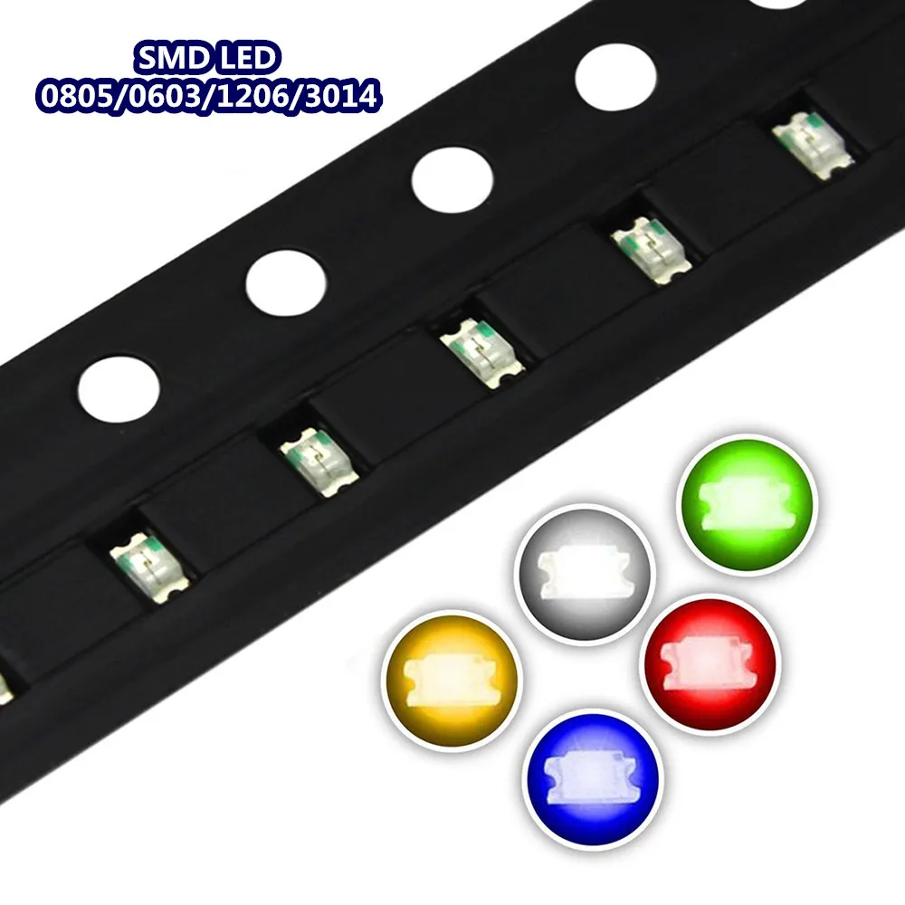 

100pcs/lot SMD 0805/0603/1206/3014 Led Ultra Bright Red/Blue/Yellow/White Water Clear LED Light Diode