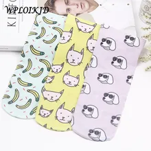 [WPLOIKJD] Fluwelen Sokken винтажный мультфильм Banaan Kat Meias 3D Creatieve Print Patroon Japanse Harajuku Vrouwen Korte graphpige
