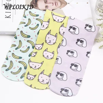 

[WPLOIKJD]Fluwelen Sokken Vintage Cartoon Banaan Kat Meias 3D Creatieve Print Patroon Japanse Harajuku Vrouwen Korte Grappige