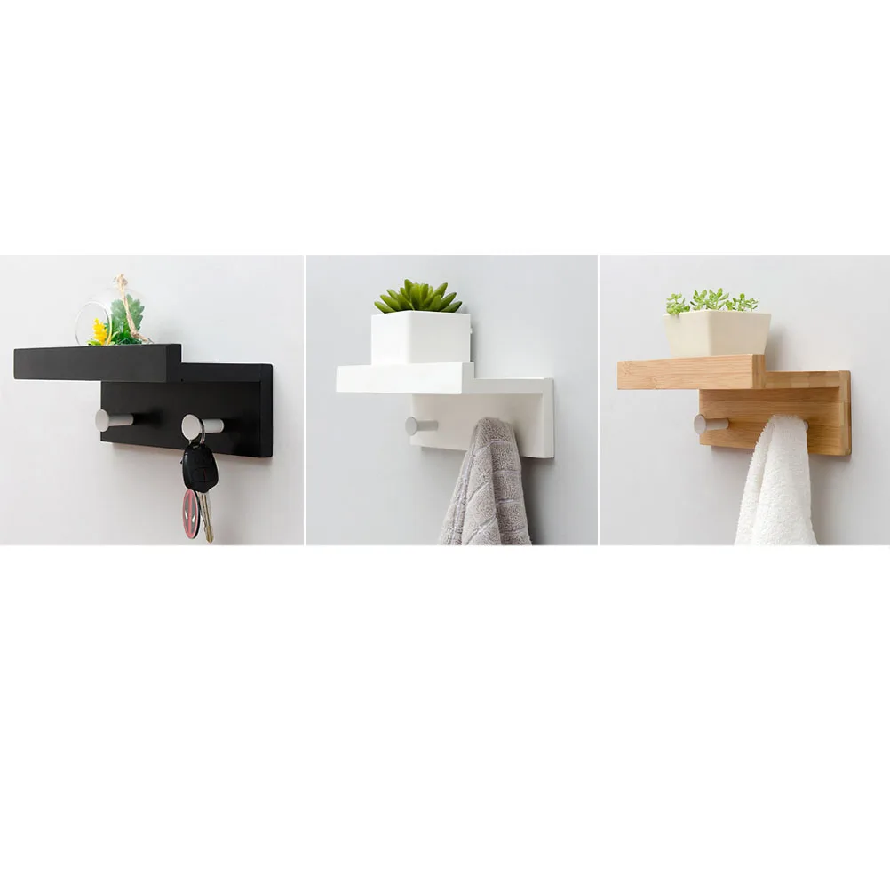 

1 Pc Wall Shelf Bamboo 2 Hooks Storage Rack Wall Mount Creative Decorative Rack Wall Bracket Small Showcase Display Board