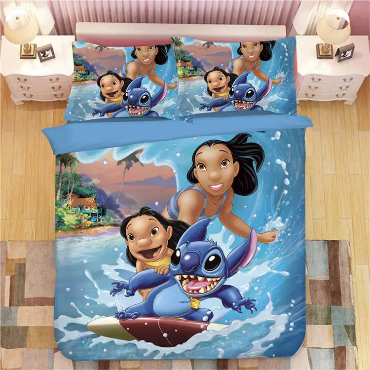 Disney Stitch Boys Bedding Sets Twin Queen Cartoon Quilt Cover Pillowcase Blue Bed Linen Duvet Cover Set for Children Bed - Цвет: 5