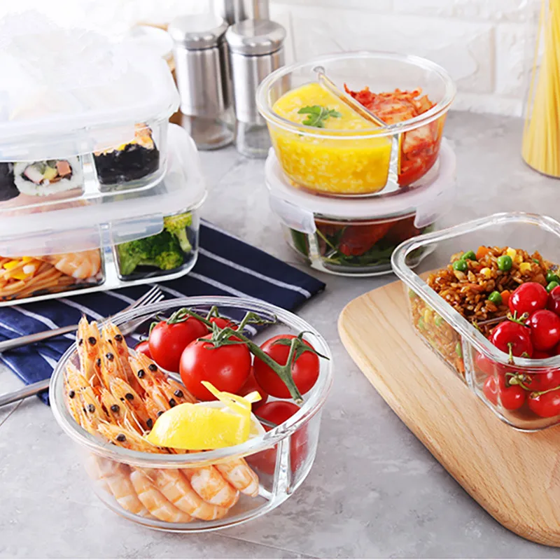 Lunchbox glass dinnerware set Food container with compartments