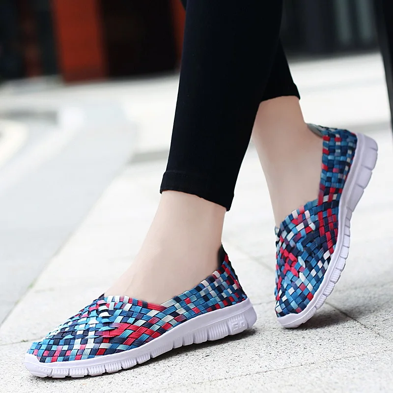 Women Sneakers Summer Woven Shoes Womens Flats Casual Breath Loafers Femael Tenis Lightweight Sneakers Zapatos Big Size 35-42