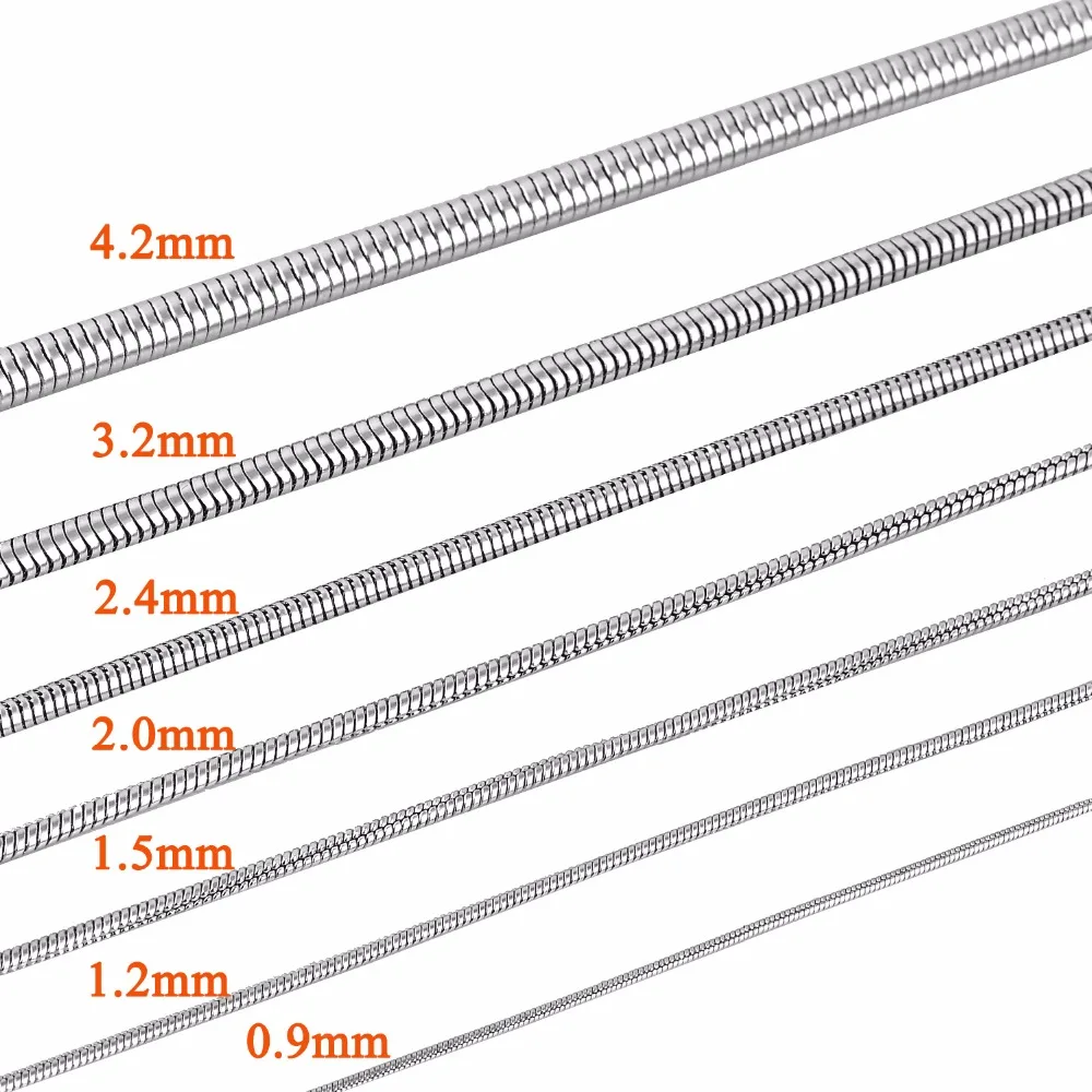 Real Stainless Steel Silver Snake Chain Necklace - 4.2mm, 40-120cm, 316L, No Stone