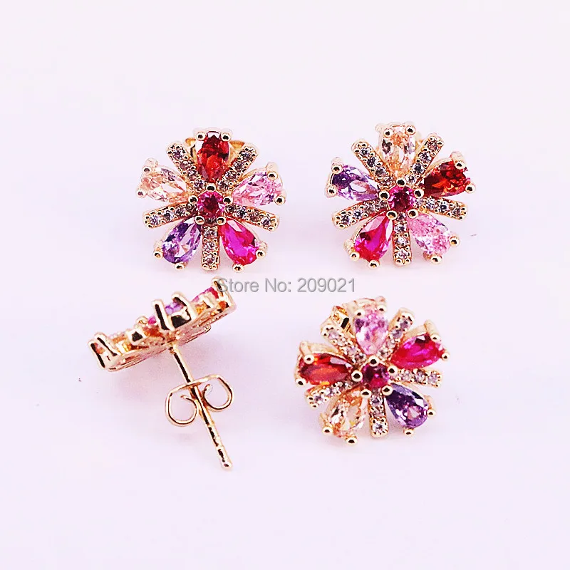 8 пар элегантный блестящий цветок форма красочные радужные серьги-гвоздики из кубического циркония для женщин золотой цвет модные серьги
