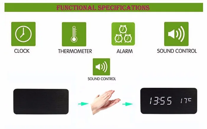 Лидер продаж! Цифровой светодиодный Будильник Sound Управление деревянный Despertador Настольные часы USB/AAA Powered Температура Дисплей часов