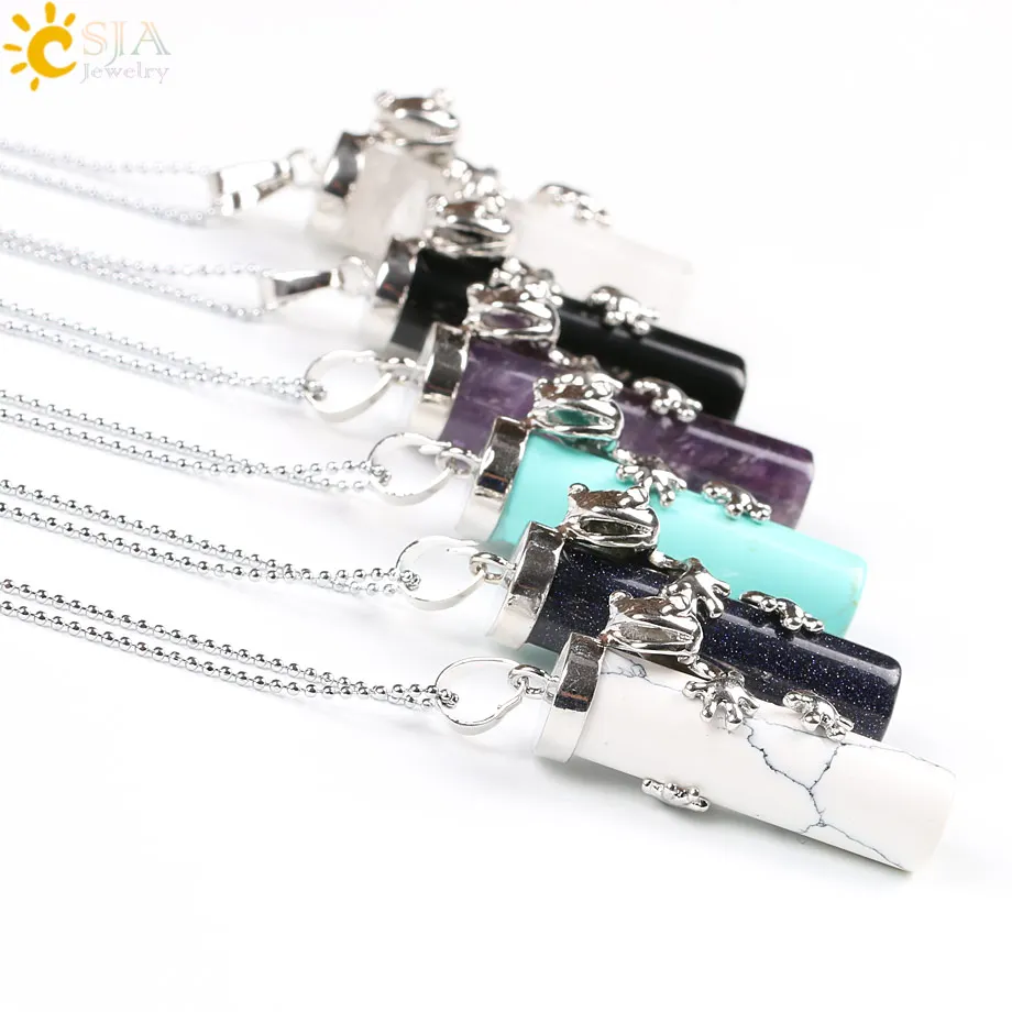 CSJA Pink Quartz Gem Power Statement Necklace Natural Gem Stone Pendant Frog Jewellery Male Female E184