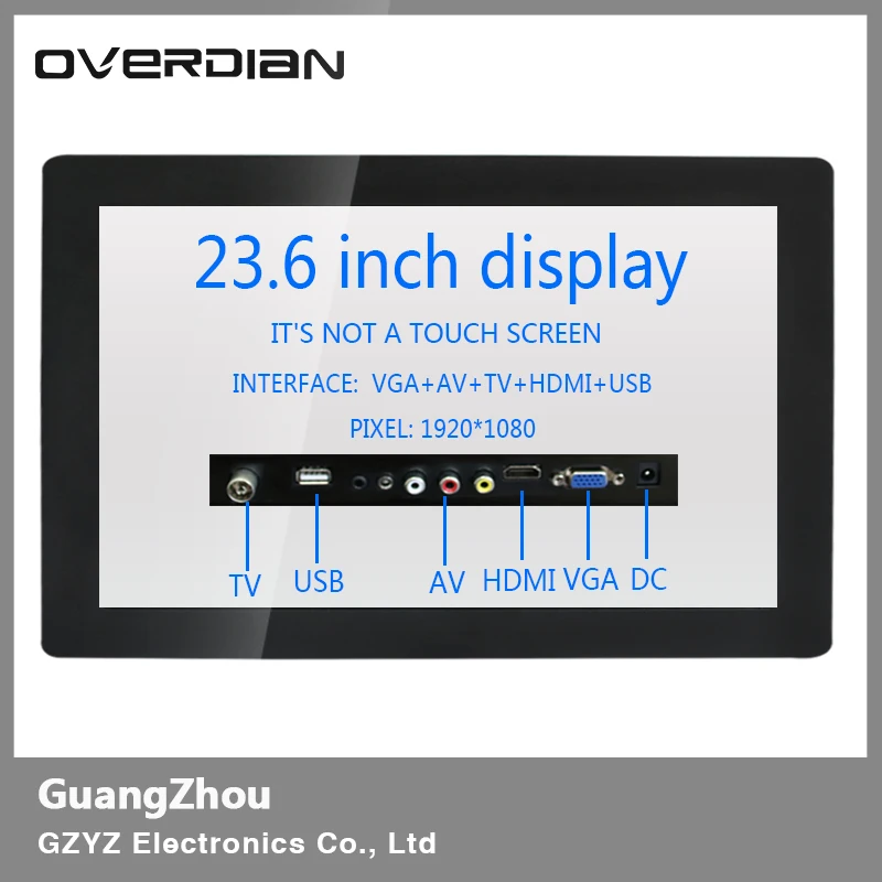 

23.6" VGA/HDMI/AV/TV/USB Connector Industrial Control Monitoring Non-touch Machines Metal Shell Lcd Monitor16:9 Buckle Fixed