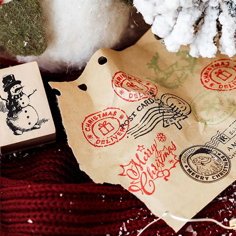 Винтажные рождественские почтовые серии деревянные и резиновые штампы для скрапбукинга канцелярские принадлежности DIY для скрапбукинга деревянный штамп