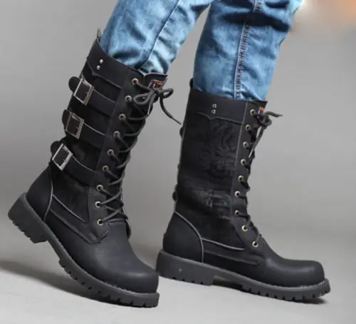 Mid Calf Boots Combat Military Lace 