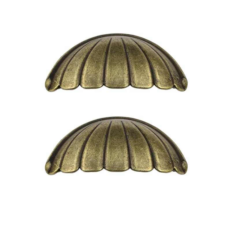 MEGAIRON Metal Kitchen Drawer Cabinet Door Handle Furniture Knobs Hardware Cupboard Antique Brass Shell Pull Handles 78*36MM