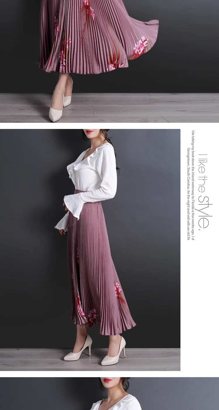 Сексуальная Женская плиссированная юбка с эластичной талией, повседневная юбка с цветочным принтом, элегантная длинная юбка faldas mujer moda