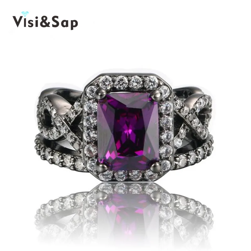 

Eleple Black Gold color Rings For Women Purple stone ring punk jewelry AAA cubic zirconia Wedding rings elegant bague VSR224