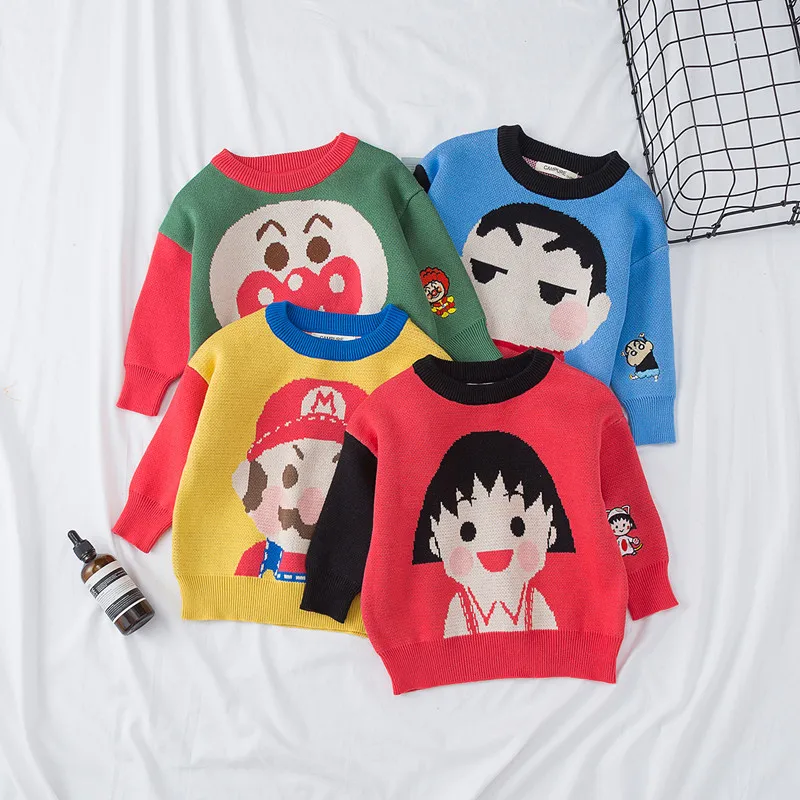 

1-6Y Baby Cartoon Super Mario Sweater Girls Cotton Knitted Pullovers Jumpers Kids Boys Clothes Children Casual Tops Outerwear