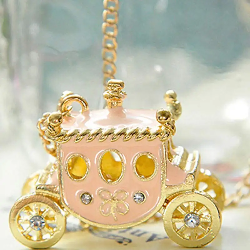 

Fashion Enamel Princess Carriage Pendant Necklace Fairy Tale Magic Pumpkin Cart Sweater Neckalces Jewelry For Women Girls M8694