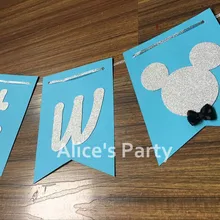 Пользовательские синий Серебряный головы Микки с черной бабочкой два стульчик для кормления овсянка Дети второй День рождения украшения фотосессии prop