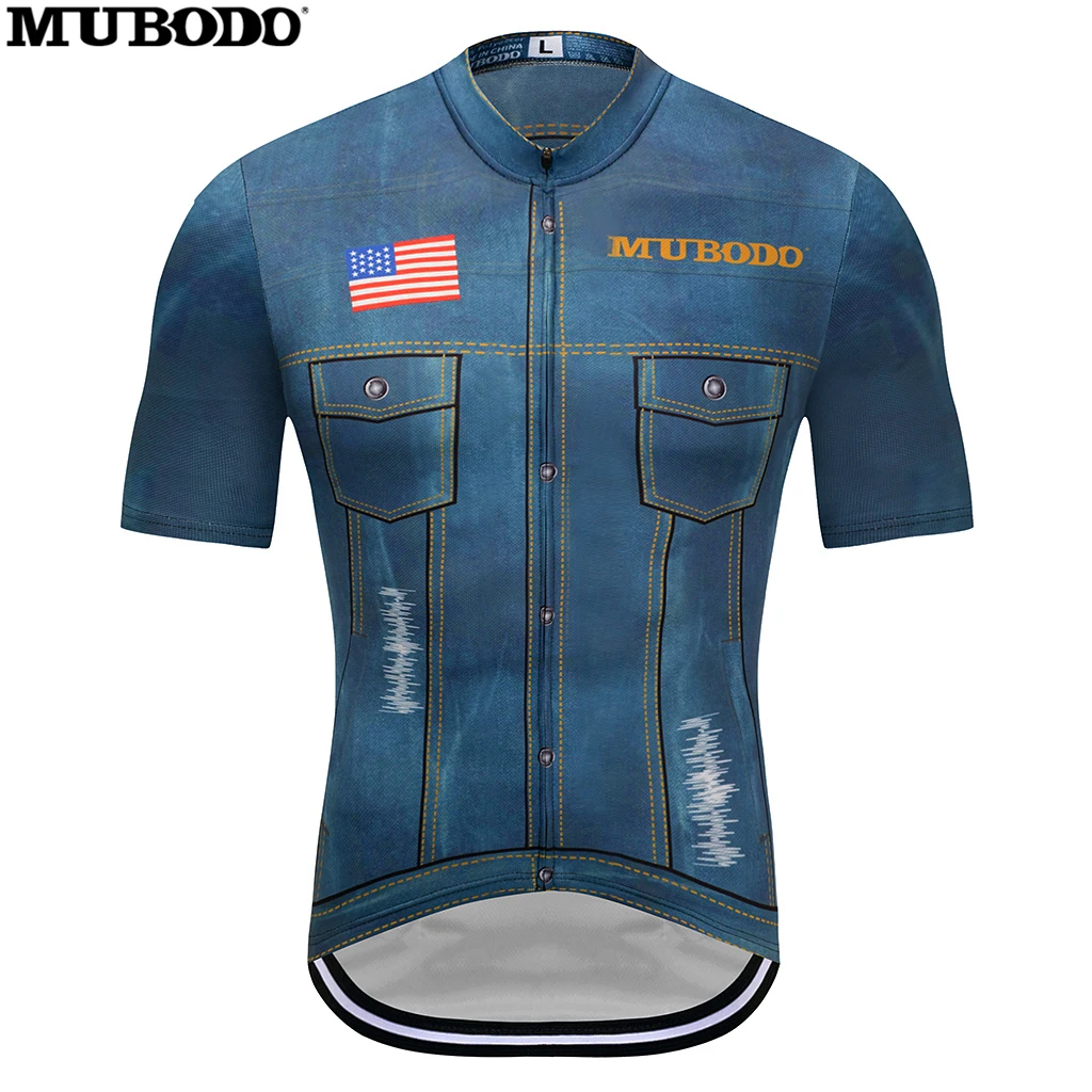 

MUBODO American cowboy YKK zipper Summer Short sleeve Cycling Jersey Mountain Bike Clothing Pro Bicycle Jersey Man Sportswear