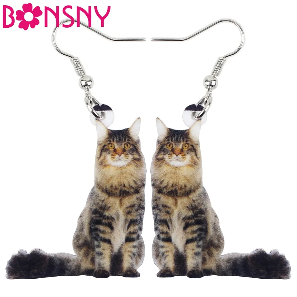 Bonsny акриловые милые кошки котенок большие длинные висячие серьги дешевые новые
