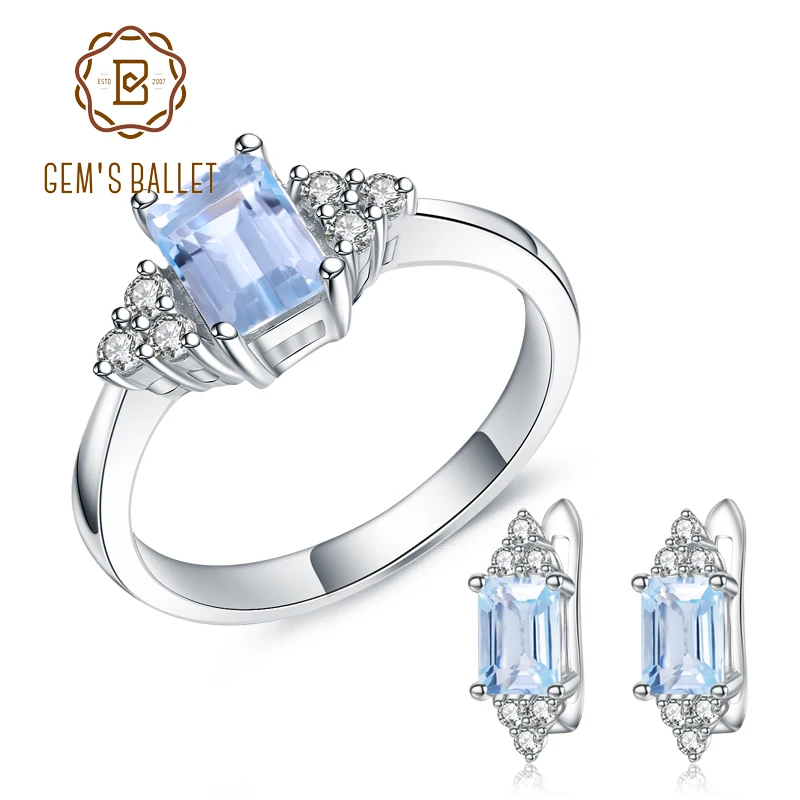 GEM'S балетные серьги с натуральным небесно-голубым топазом, набор колец, 925 пробы драгоценности из серебра и камней, набор для женщин