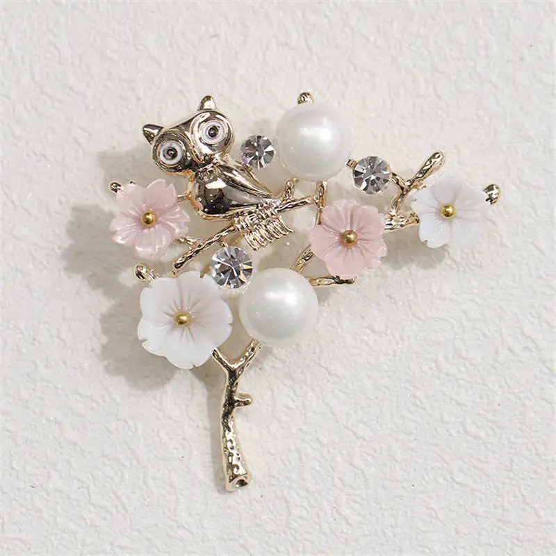 Doreenbeads 1 шт. Сова животных знак Имитация Жемчуга Цветок Детская безопасность Булавки брошь кардиган свитер украшения год партия 5.2*5 см
