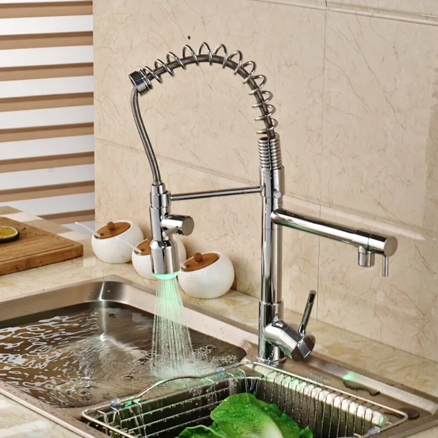 Special Price Polished Chrome LED Color Changing Kitchen Mixer Taps Deck Mount Hands Free Kitchen Faucet Dual Spout Special Price Polished Chrome LED Color Changing Kitchen Mixer Taps Deck Mount Hands Free Kitchen Faucet Dual Spout