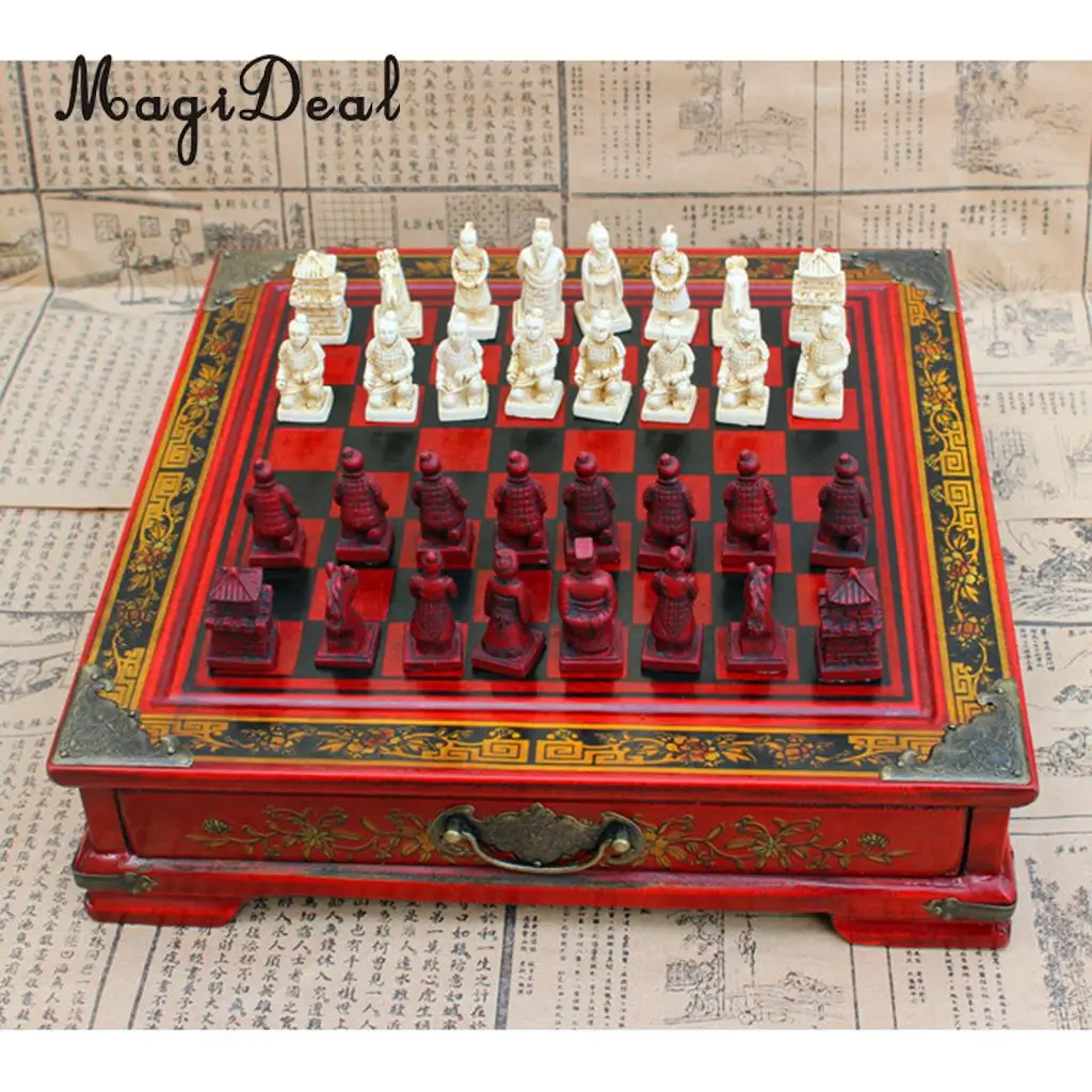 

1Set Vintage Wood Chess Chinese Retro Chess Board Puzzle Game Resin Chessman Christmas Birthday Gift for Leaders Friends Family