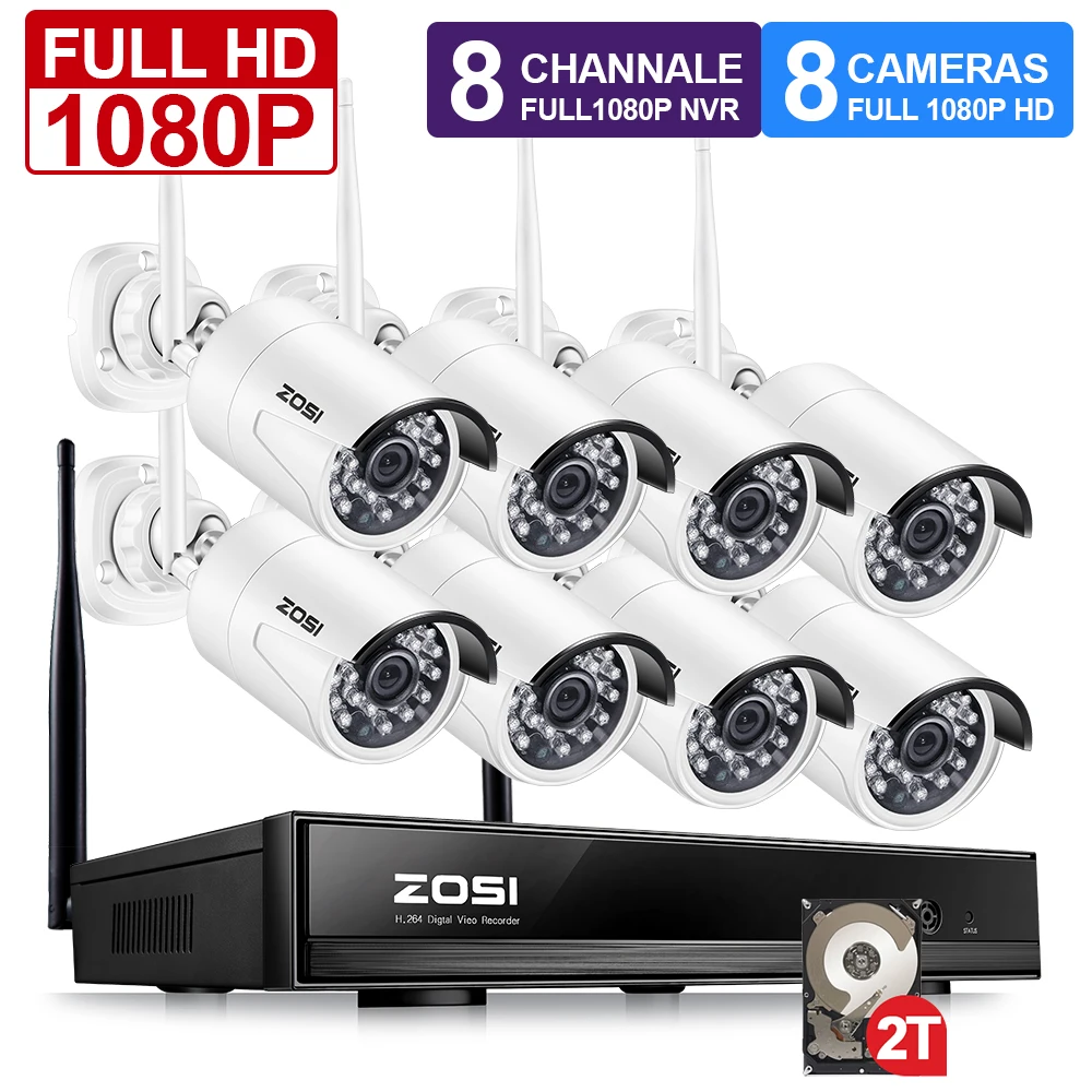 ZOSI 1080P Wireless Security Camera System 8 Channels WiFi NVR with 8 2.0MP WiFi IP Cameras Outdoor Video Surveillance ZOSI 1080P Wireless Security Camera System 8 Channels WiFi NVR with 8 2.0MP WiFi IP Cameras Outdoor Video Surveillance