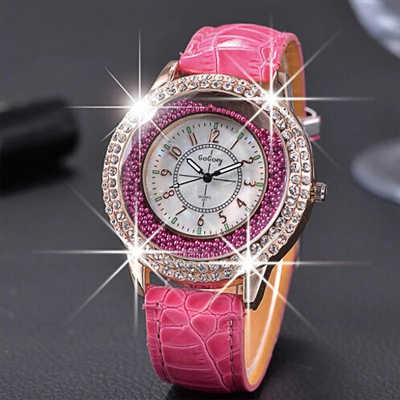 

Wristwatch shining diamond graceful women leather watches strap active demand horologium luxury relogio feminino