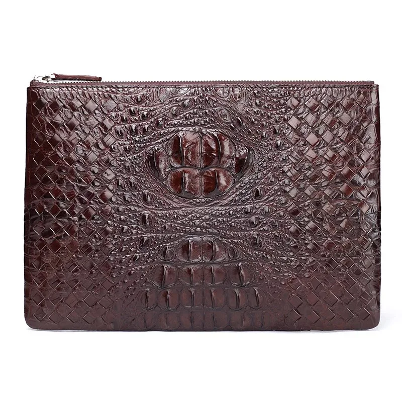 

Knitting Designer Genuine Crocodile Skin Businessmen Ultrathin Clutch Purse Exotic Alligator Leather Male Large Wristlets Bag