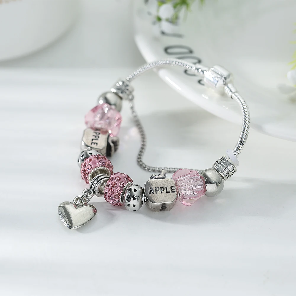 Женский браслет с подвеской сделай сам в виде яблок сердца|bracelets for|diy charm braceletscharm