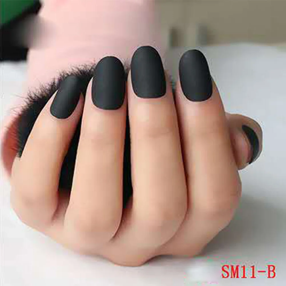 

Dropshipping 24Pcs Women False Nails Tips DIY Solid Color Matte Frosted Round False Nails SMJ