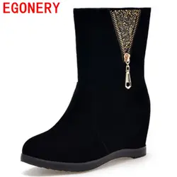 EGONERY/Сапоги до середины икры Лидер продаж распродажа, модная обувь на металлической молнии с круглым носком удобные нескользящие зимние