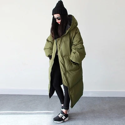 Ультра размера плюс х-длинная свободная зимняя куртка, пальто для женщин, толстая пуховая хлопковая парка, горячая распродажа, теплое пальто с капюшоном для женщин WUJ0420 - Цвет: Army Green