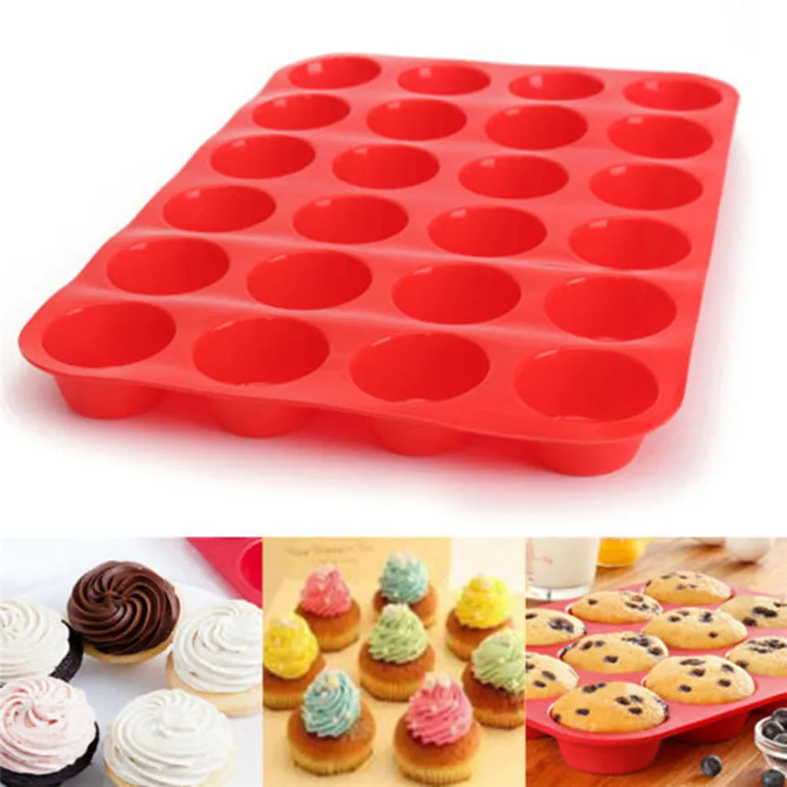 

New Saingace 24 Cavity Mini Muffin Silicone Soap Cookies Cupcake Bakeware Pan Tray Mould DROP SHIP