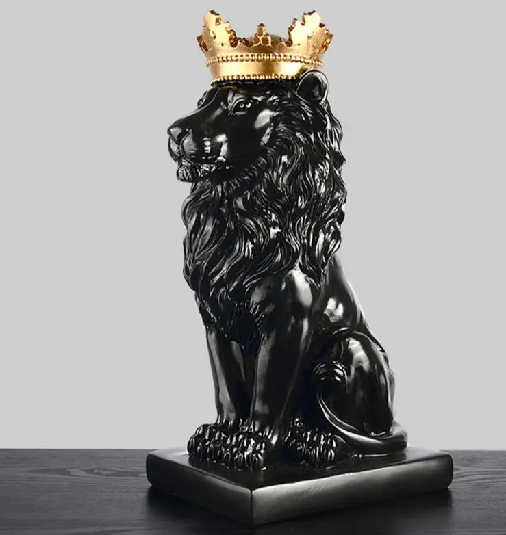 Cena Złota korona posąg lwa ozdoby rękodzieła ozdoby choinkowe dla domowa rzeźba escultura akcesoria do dekoracji wnętrz