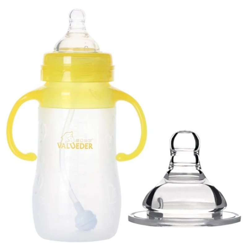 Новейший VALUEDER 6 м+ бутылка для детского молока 270 мл широкая шея BPA свободная мягкая силиконовая насадка на бутылочку для кормления с питателем и ручкой для детей