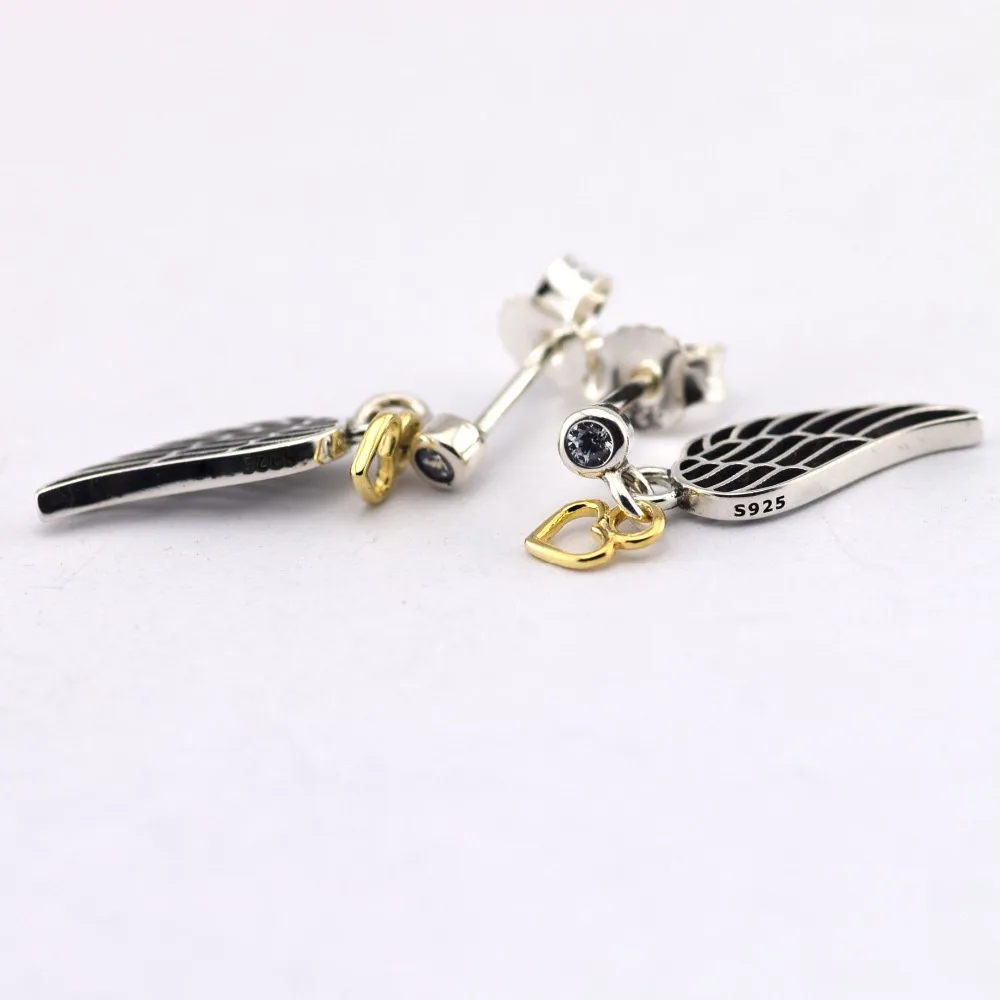 Genuine 925 Sterling Silver With Gold Plated Angel Wing Stud Genuine 925 Sterling Silver With Gold Plated Angel Wing Stud Earrings Compatible European Pandora Free Shipping Fle042 In From Jewelry