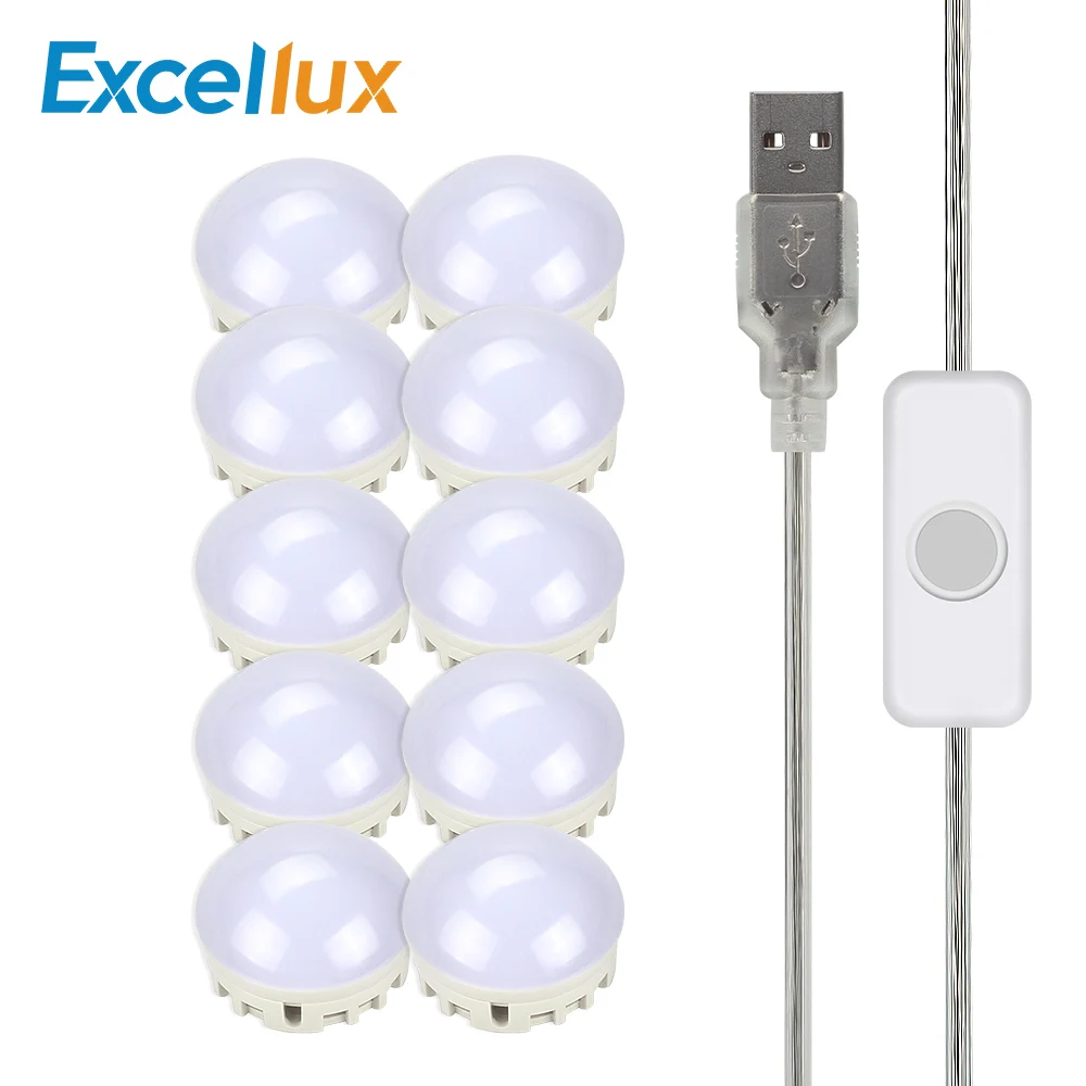 

10leds USB Power Makeup Mirror Vanity LED Light Bulbs Kit Port DIY Adjustable Brightness Comestic Lamp With Switch For Dressing