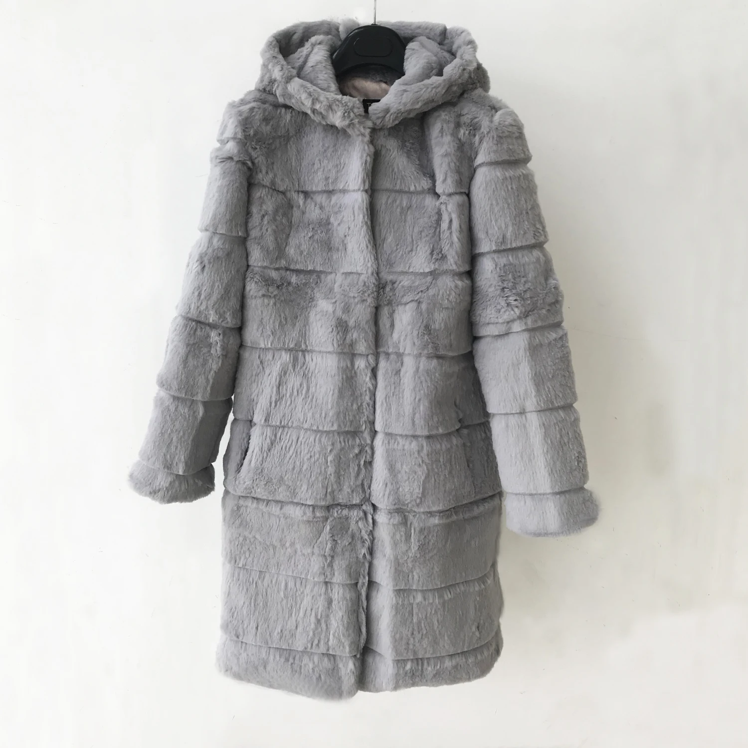 Фабрика плюс размер настроить чистый натуральный кроличий мех с полосатый покрой верхней одежды для женщин зима натуральный мех длинное пальто tsr674