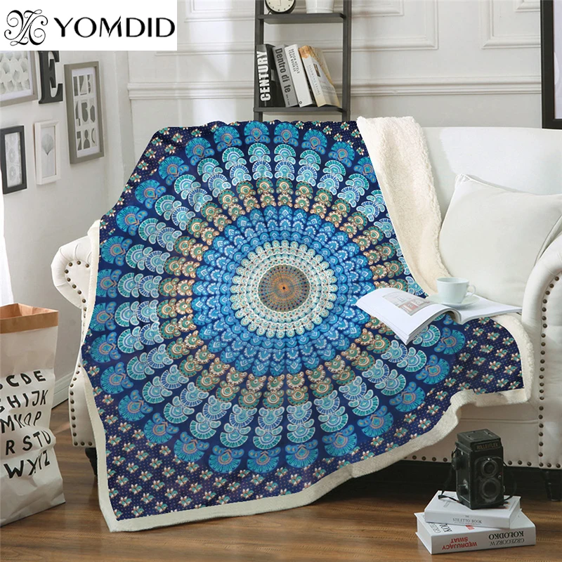 Mandala Series Blanket Flower Pattern Thick Blankets Coral Velvet Fabric Tapestry Thickened